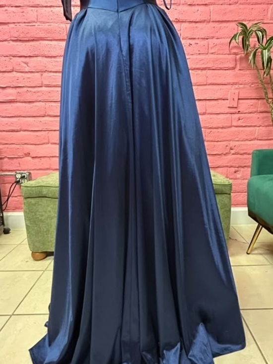 amoris Dresses & Skirts - Satin Navy Prom Gown - Floor-Length A-Line
